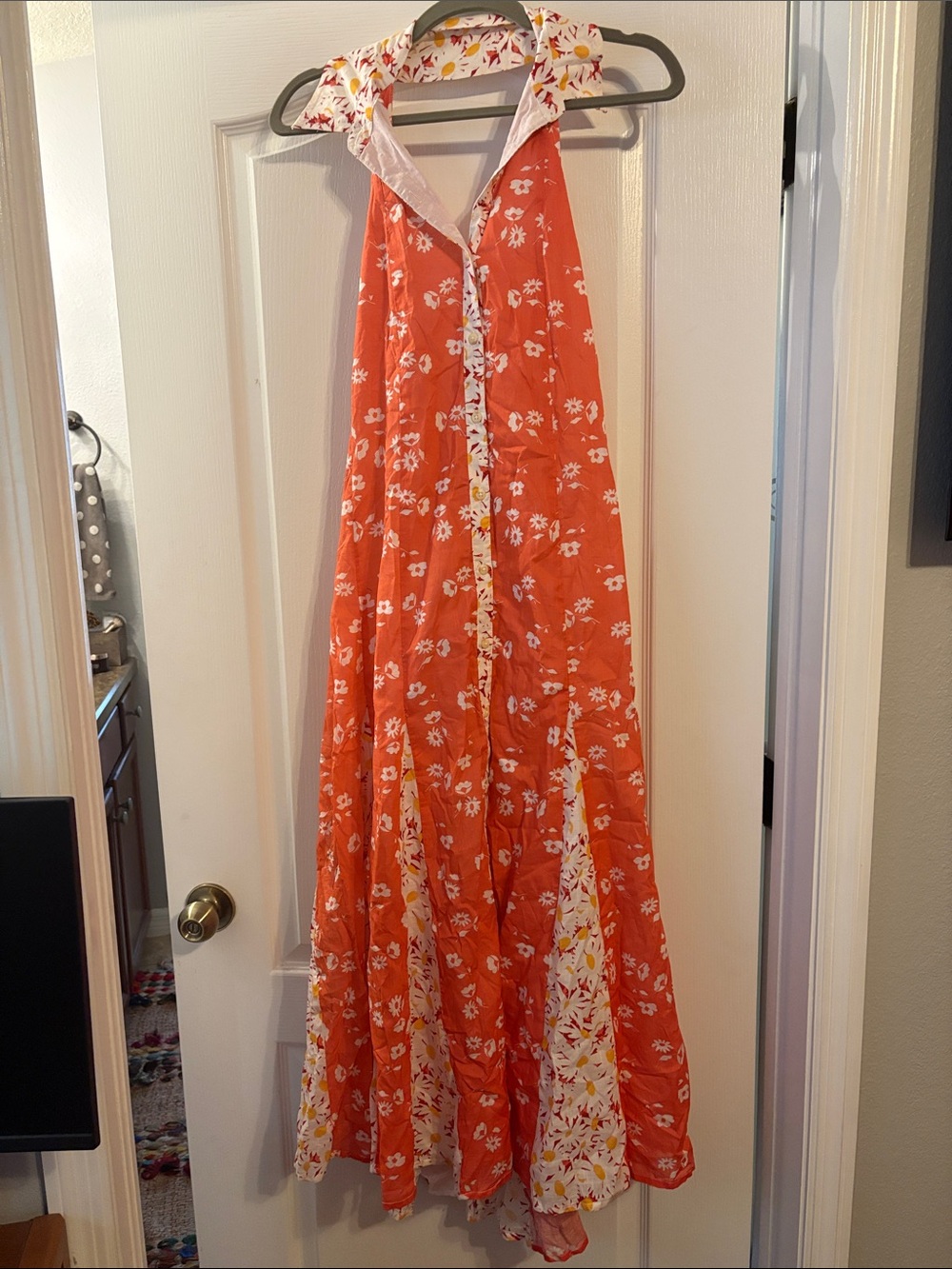 NWT Anthropologie Maeve Women’s Orange Floral Halter Maxi Dress. Sz M
